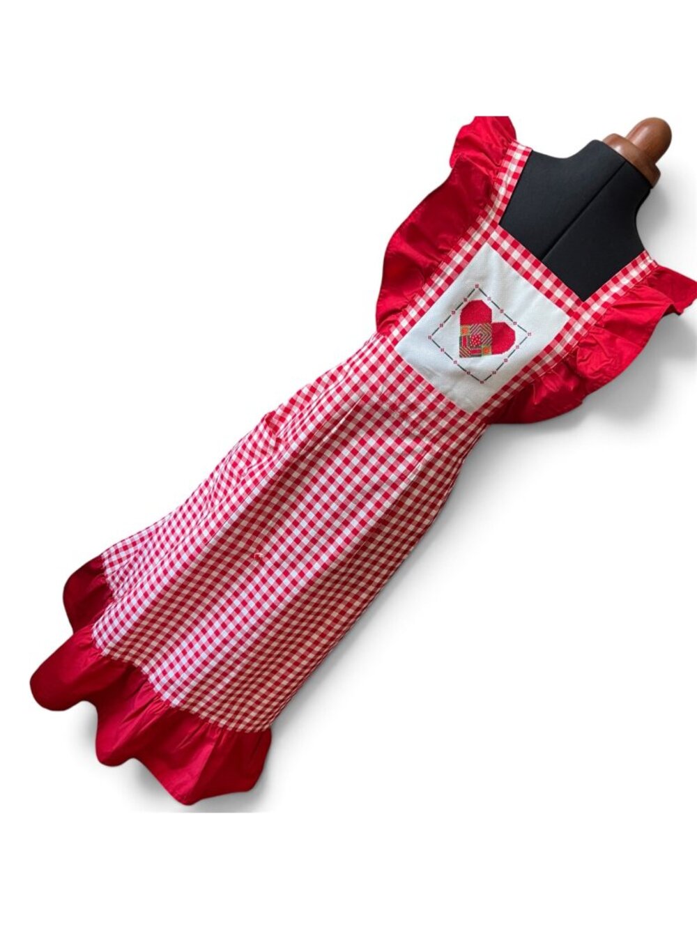 Vintage Red Heart Handmade Pinafore Apron Sz.L